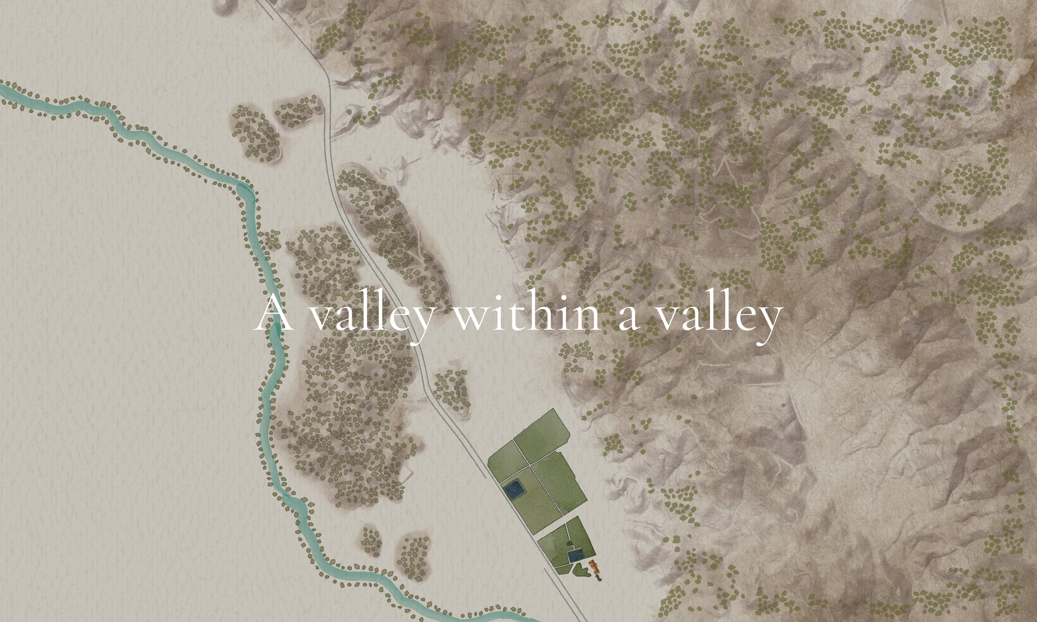 Avalanche of sand with a small green area labeled 'A valley within a valley'.